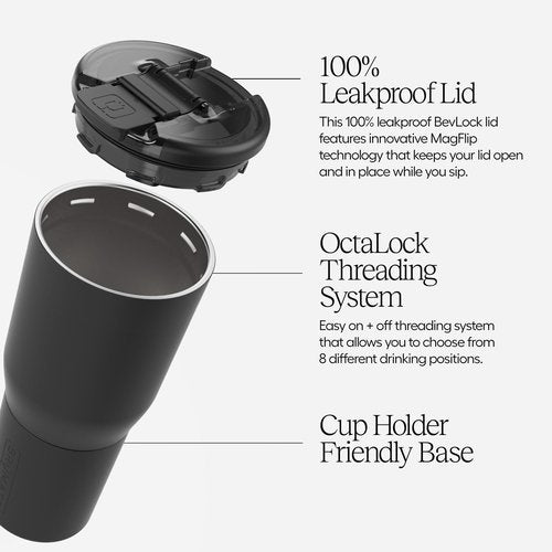 BrüMate Nav 25oz 100% Leak Proof Insulated Travel Tumbler with Magnetic BevLock™ Lid - Double Wall Cup-Holder Friendly Stainless Steel Mug (Matte Black)
