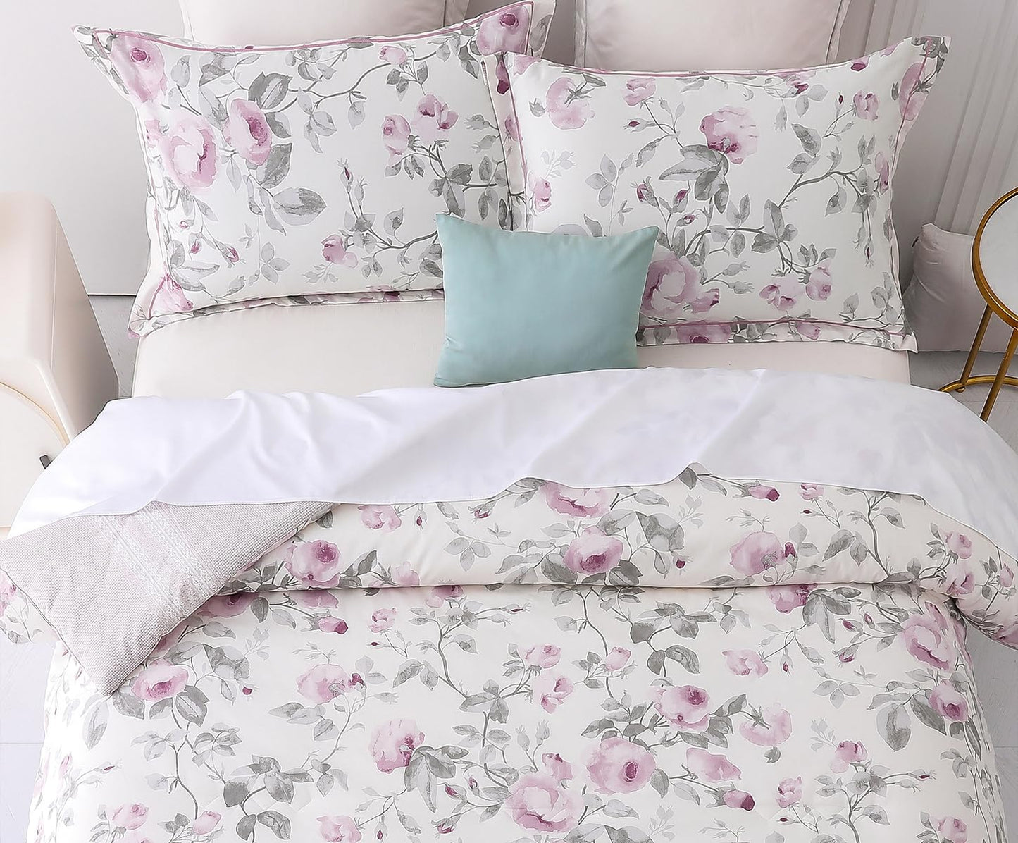 SLEEPBELLA Comforter Twin Size, 600 Thread Count Cotton White Print with Purple Flowers Reversible Comforter Sets, Down Alternative Bedding Set 2Pcs(Twin, Purple Floral)