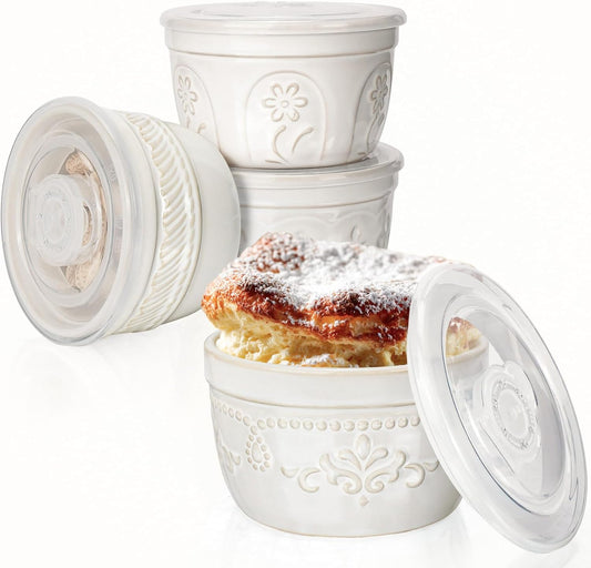 Artena Ramekins with Lids - Oven Safe Creme Brulee Ramekins & 5.1 Quart Casserole Dish