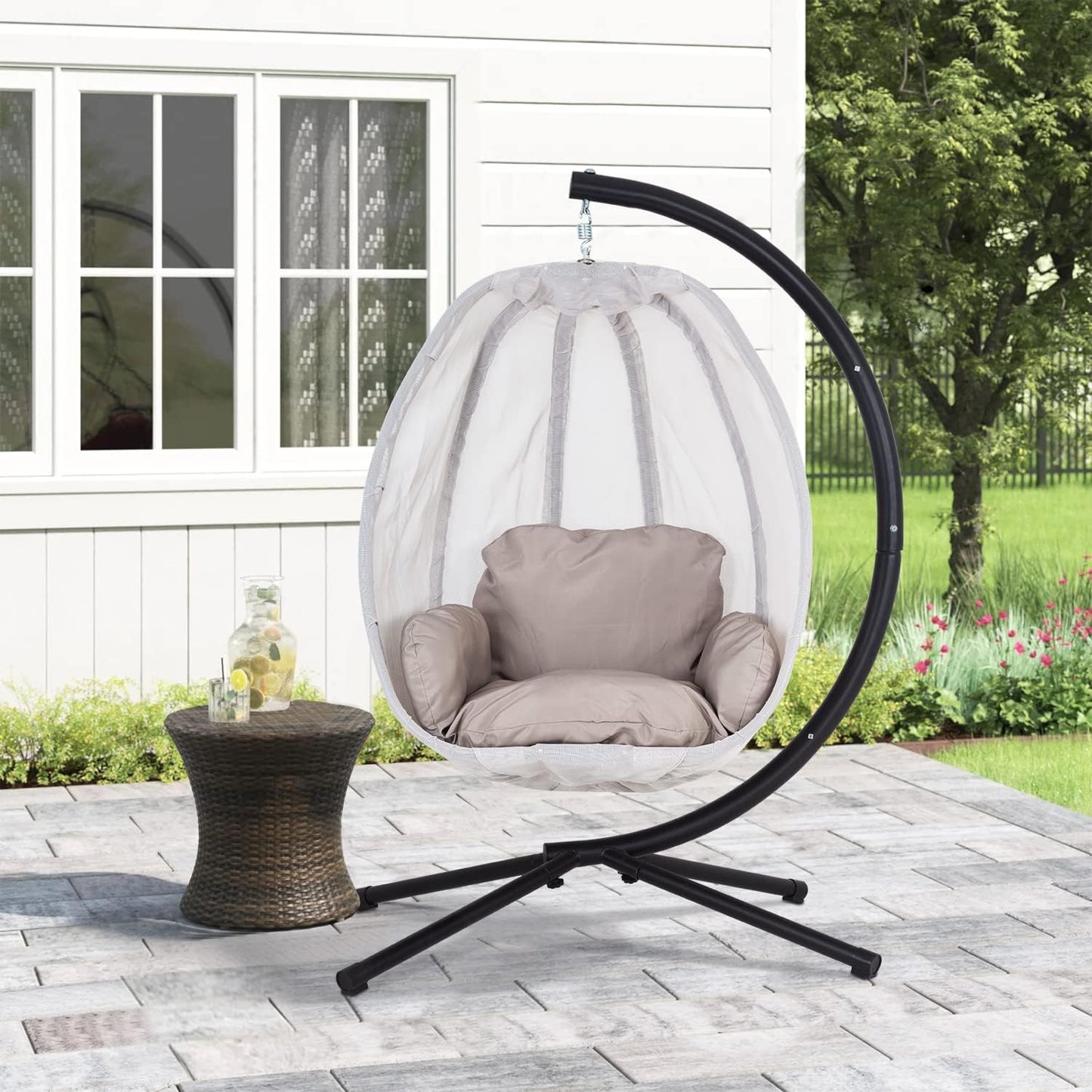 Skiennix Swing Egg Chair - Comfortable Hammock Chair with Metal Stand & Cushion - Gray, 400LBS Capacity
