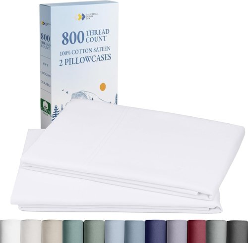 Heirloom 800 Thread Count 100% Cotton Sateen Pillowcases - Soft, Smooth & Thick | 2 Standard Size in Bright White