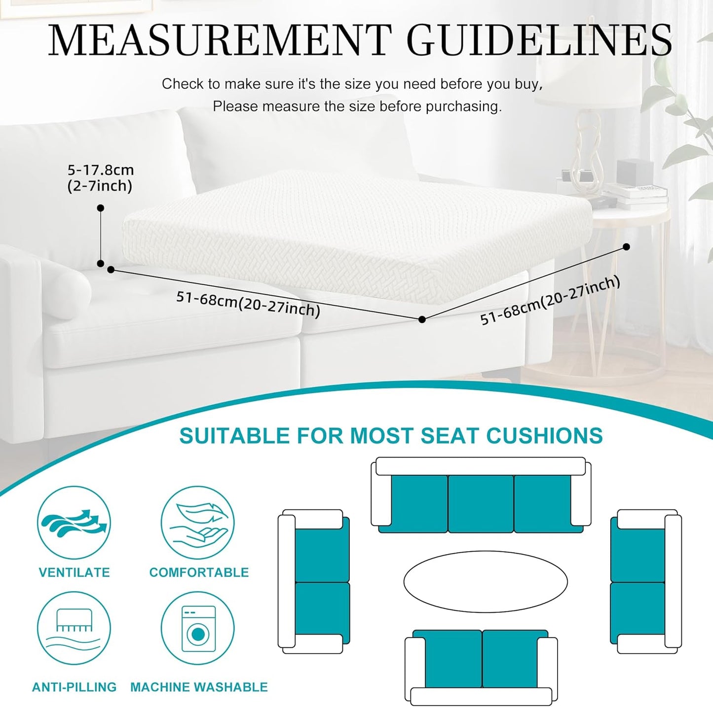 Skiennix 14-Piece Stretch Patio Cushion Covers - Washable Outdoor Sofa Slipcovers | Jade White