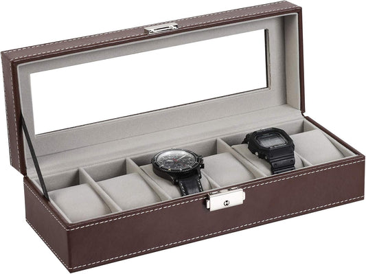 Men's Black 6-Slot Watch Box Organizer | Elegant Display & Storage Case