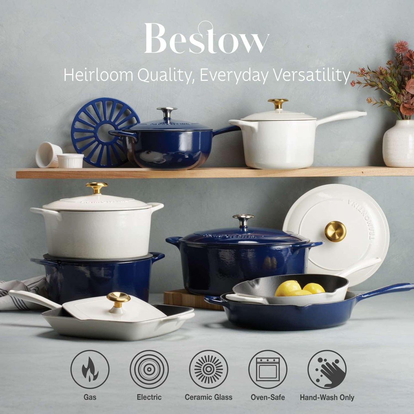 Tramontina Bestow Enameled Cast Iron Braiser Pan with Lid, 4-quart, Cactus with Gold Knob