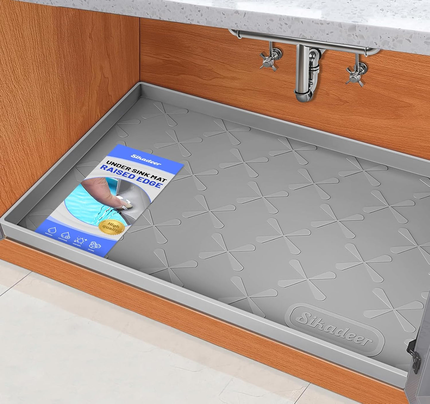 SIKADEER Waterproof Under Sink Mat - 34" x 22" Silicone Kitchen Drawer & Cabinet Liner