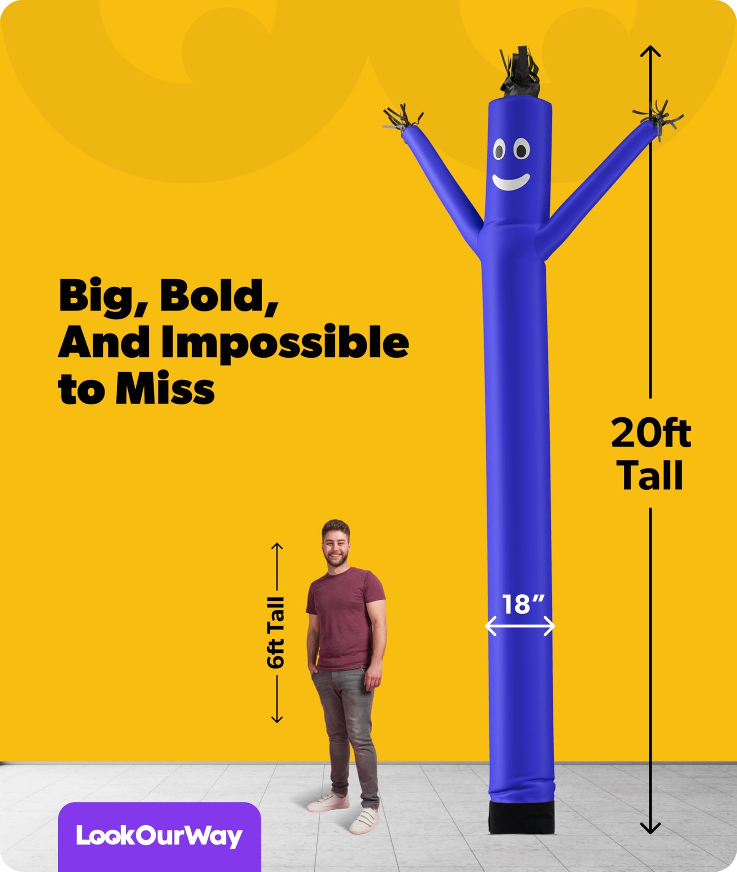 LookOurWay Air Dancers Inflatable Tube Man Attachment - 20 Feet Tall Wacky Waving Inflatable Dancing Tube Guy for Business Promotion - Blower Not Included - Blue