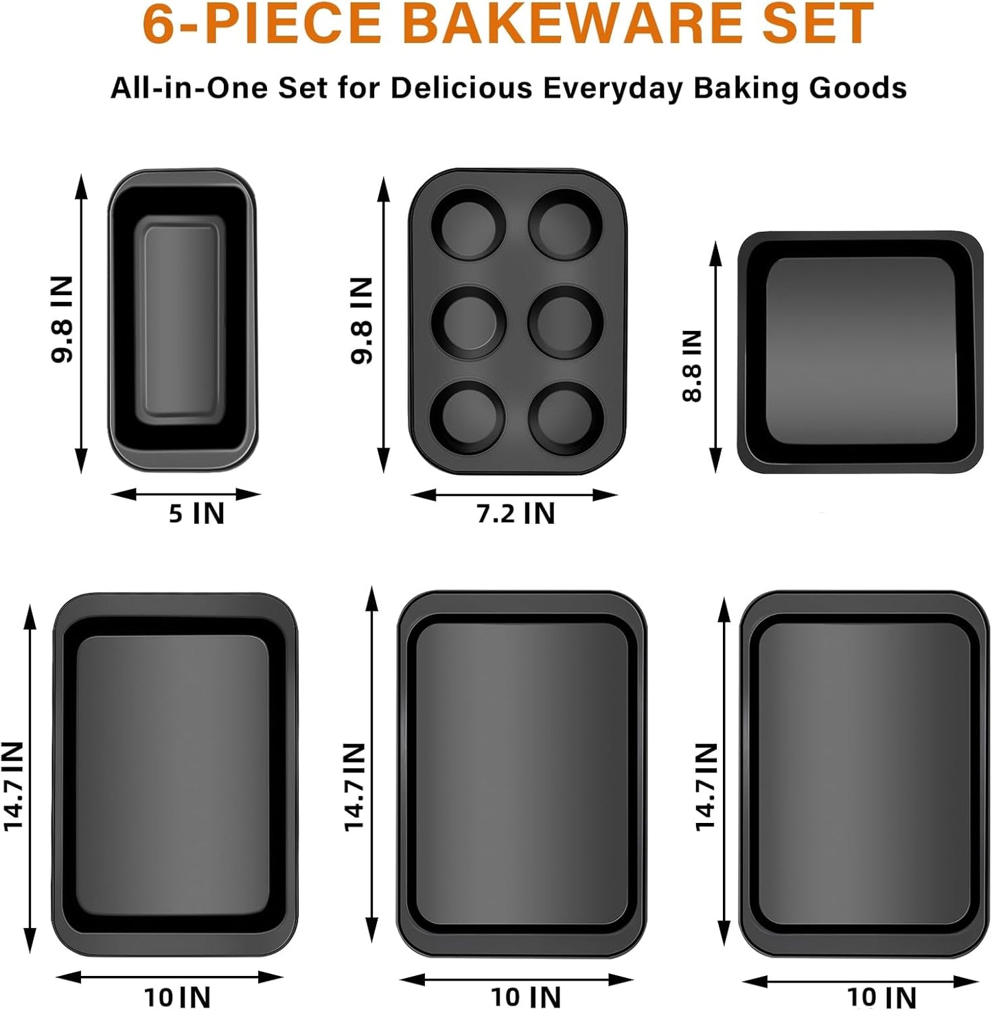 Skiennix 6-Piece Carbon Steel Bakeware Set - Nonstick Baking Pans in Black for Versatile Cooking & Baking