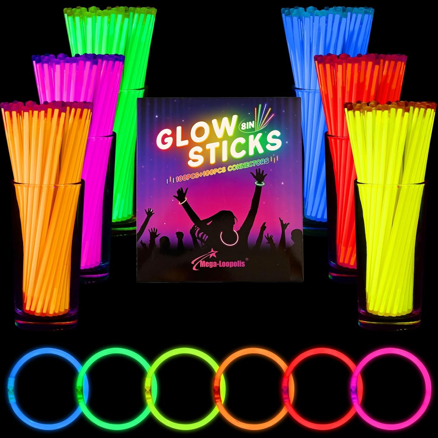 Mega-L Glow Sticks - 1000 Pcs Ultra Bright Glow Necklaces & Bracelets | Perfect for Neon Parties & Events