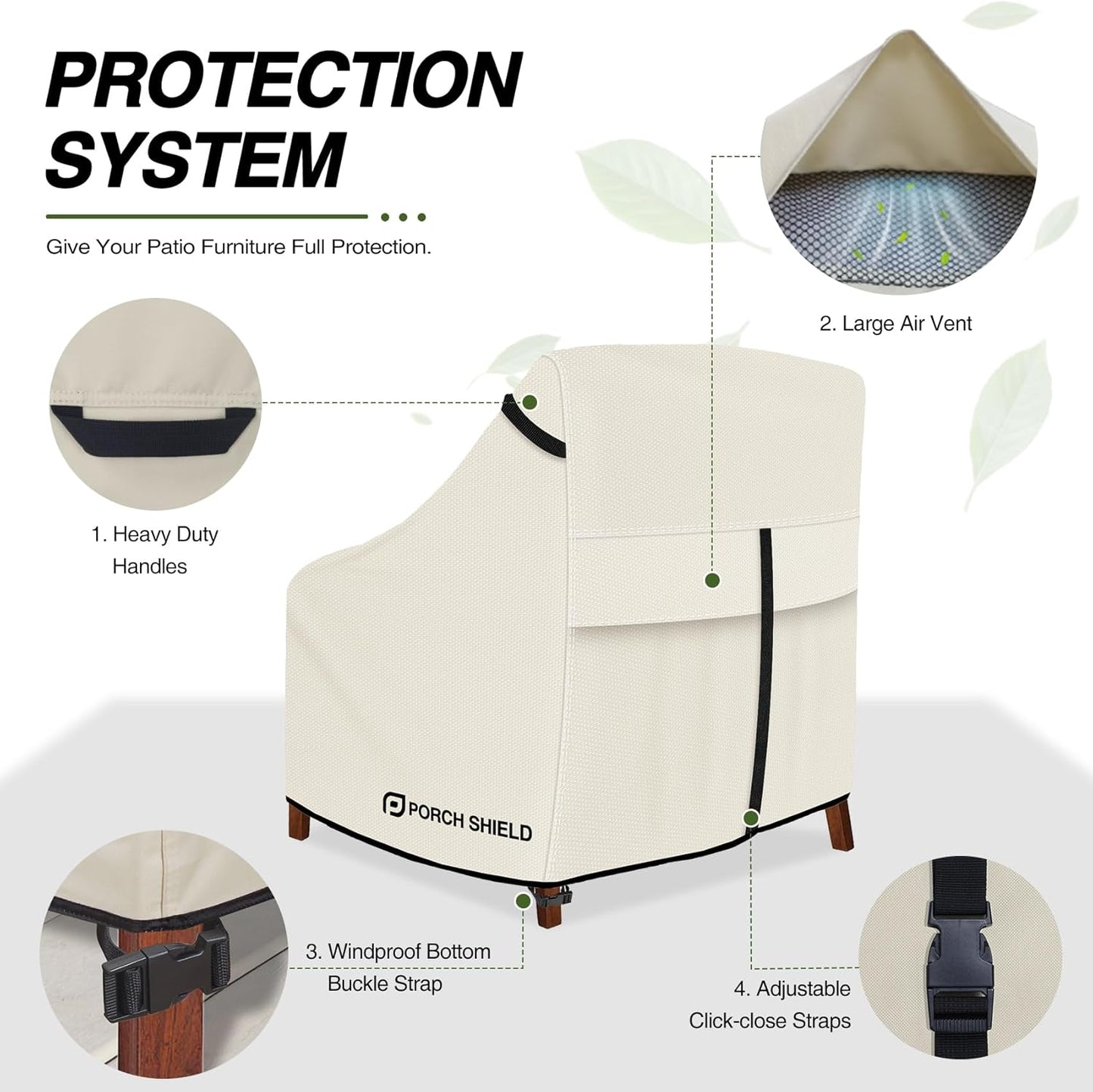 Porch Shield Patio Chair Covers - Waterproof Deep Seat Lounge Chair Cover 2 Pack | 30W x 33D x 34H Inch, Beige