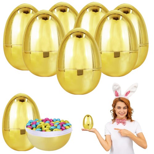 Chochkees 6 Inch Jumbo Golden Easter Eggs 6 Pack Metallic Gold, Goodie Basket Prize, 6" Inch (6-Pack)