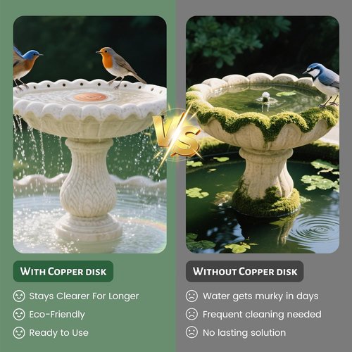 Bird Bath Copper Disk - 4 Inch 99.9% Pure Copper Disc with Triple-Point Support | All-Season Natural Water Cleaner