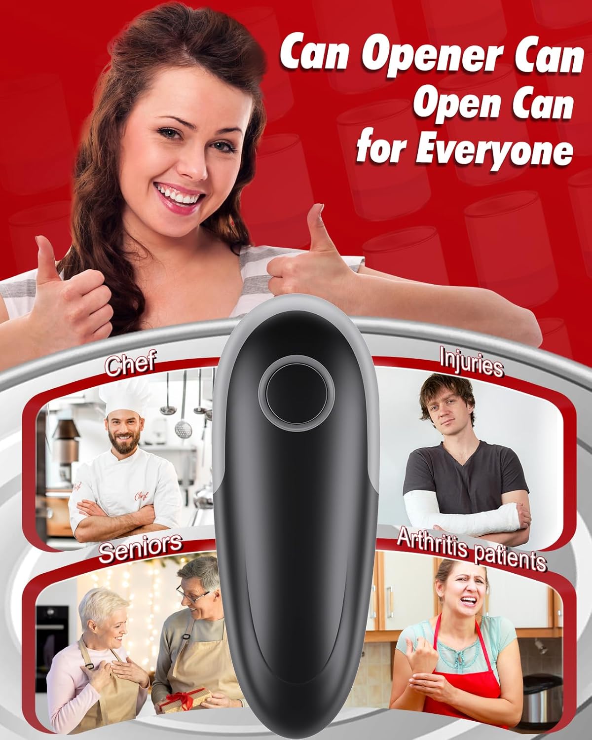 Skiennix Electric Can Opener - Fits All Can Sizes | Smooth Edge, Battery Operated for Seniors & Chefs - Black & Grey