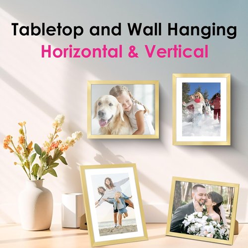 FIXSMITH 8x10 Picture Frame Set of 2 - Gold Collage Frames for Tabletop or Wall Display | HD Plexiglass