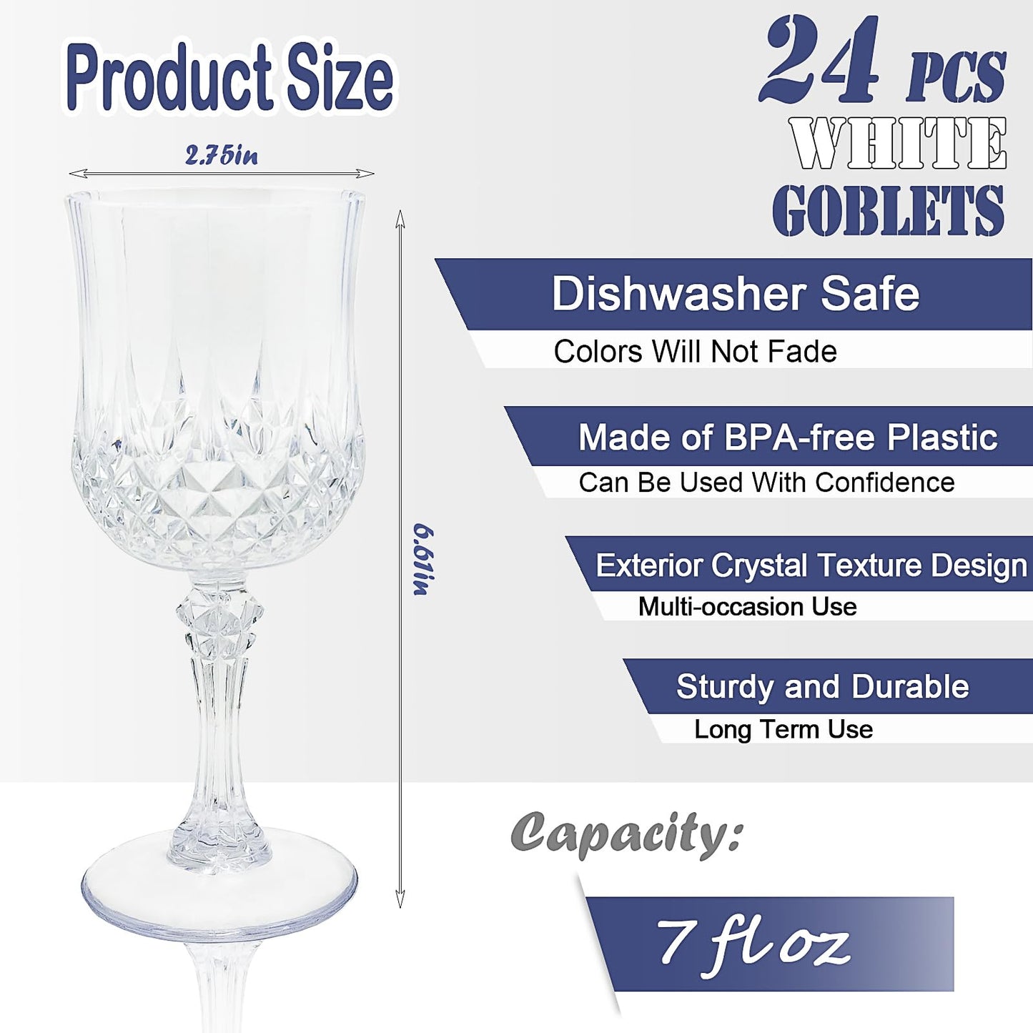 Veiuwa 24 PCS Plastic Wine Glasses Clear,Reusable Plastic Wine Glasses,White Goblet Glass,Durable and Sturdy Cups Can Be Ssed for Various Parties Such as Weddings!