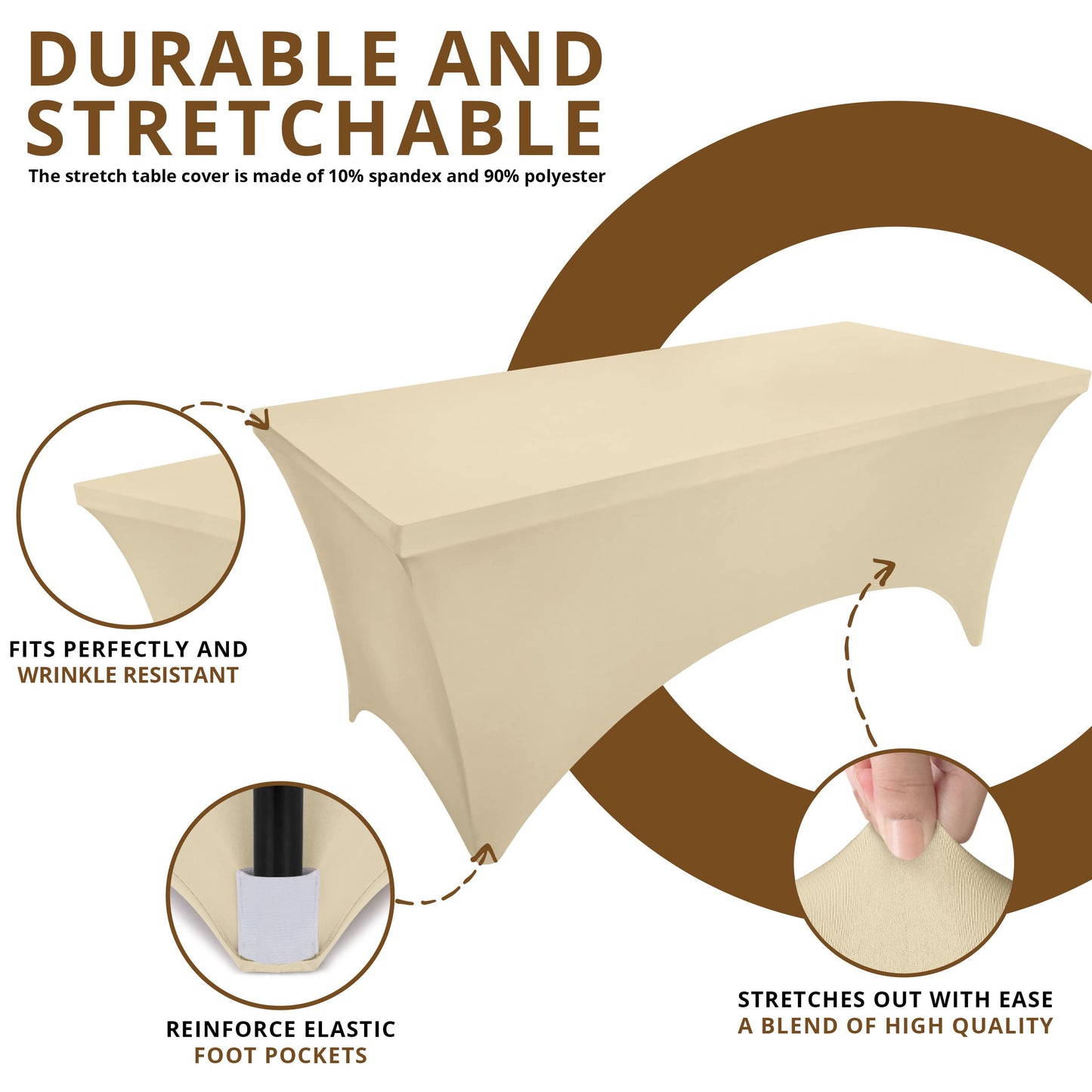Utopia Kitchen Spandex Tablecloth 2 Pack [6FT, Champagne] Tight, Fitted, Washable and Wrinkle Resistant Stretch Table Cloth Rectangle Cover for Trade Show, Weddings & Parties [72Lx30Wx30H Inch]