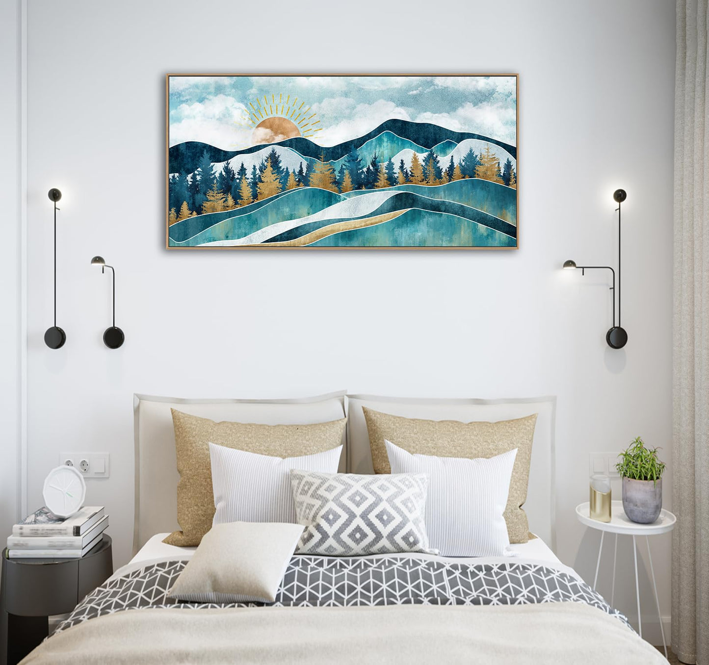 Abstract Mountain Forest Wall Art - Mid-Century Modern Wall Prints,Boho Wall Decor Sun Nature Canvas Artwork Nordic Landscape Painting for Living Room Bathroom Bedroom Office Home Decor 20" x 40"