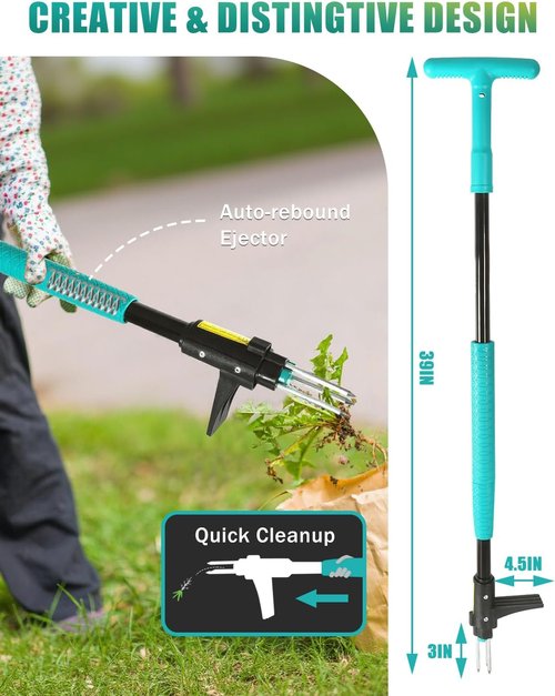 Breeze Touch 39" Weed Puller Tool - Heavy-Duty 3-Claw Detachable Weeder for Lawn & Garden