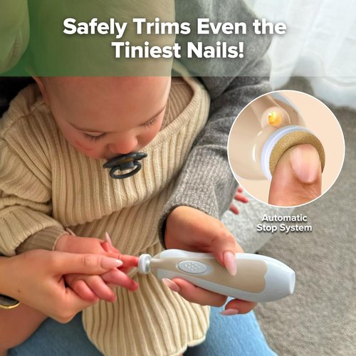Haakaa Electric Baby Nail File Kit - LED Light & 6 Replacement Heads for Newborns, Infants, Adults | Acorn