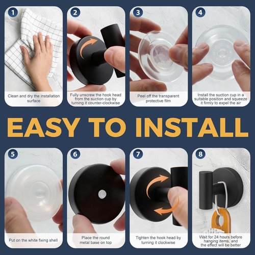 Heavy Duty Suction Cup Hooks by [Brand Name] - Removable Shower & Towel Hooks for Glass, Tile, Mirror | 4 Pack (Black)