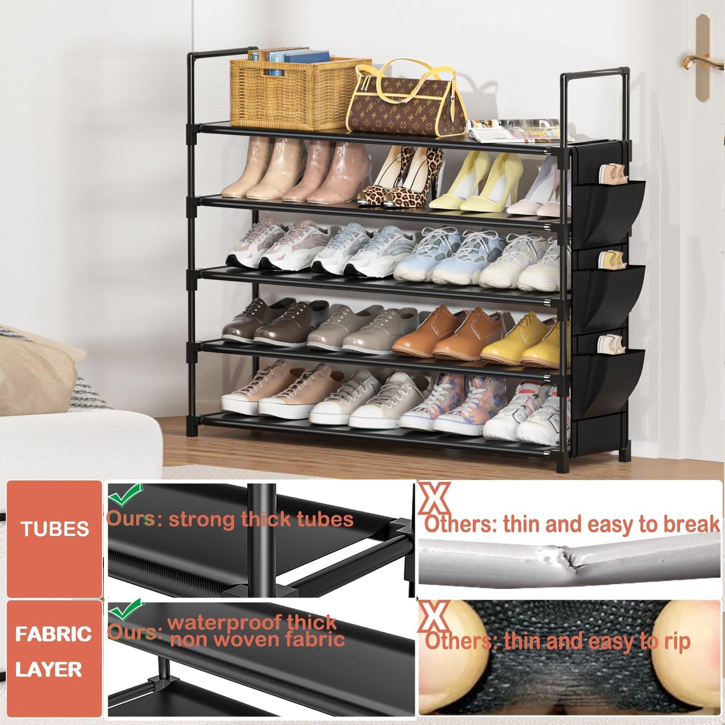 OYREL 5-Tier Shoe Organizer Rack - Space-Saving Shoe Holder for Closet, Entryway, Garage | Holds 20-25 Pairs