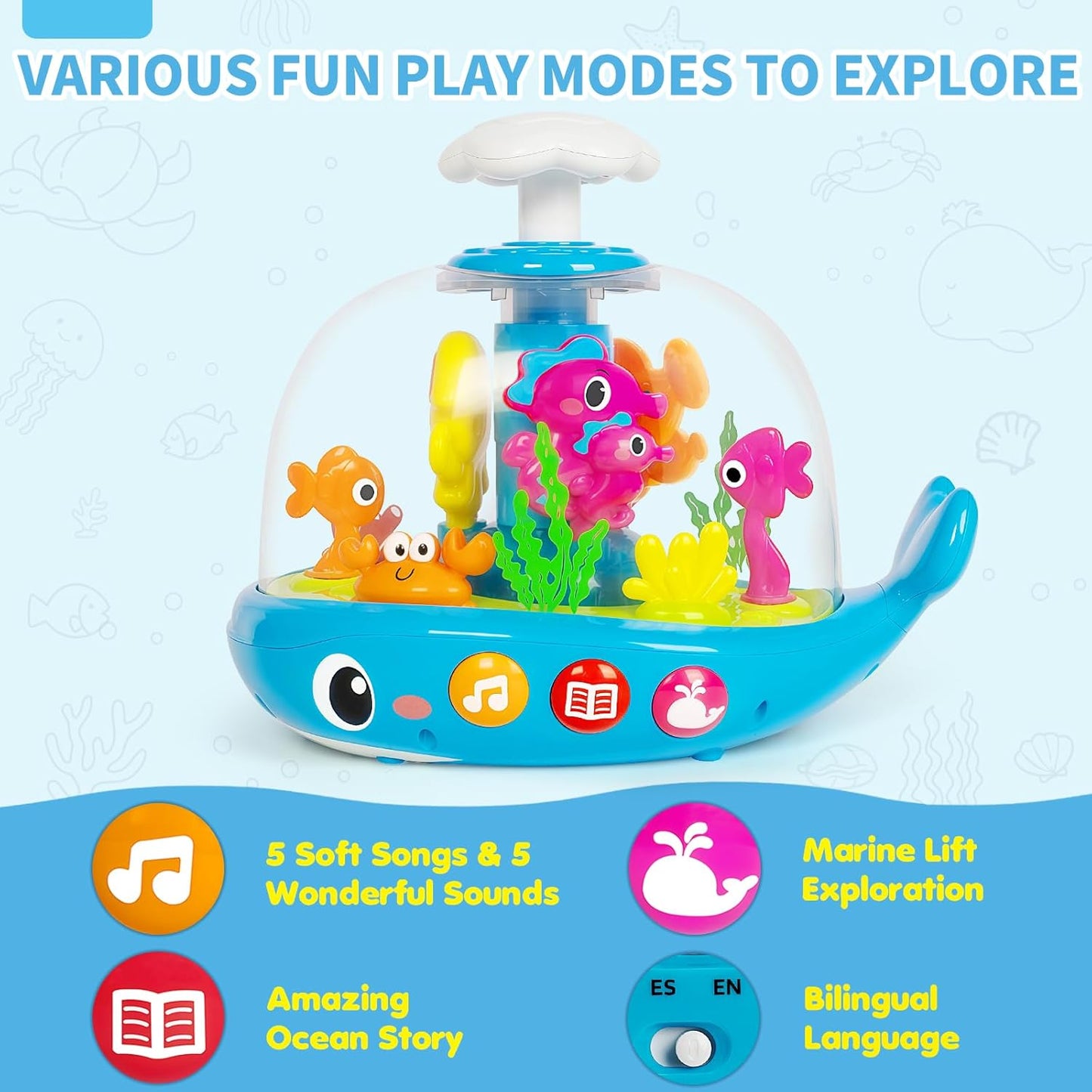 Skiennix Musical Aquarium Baby Toys - Early Learning Educational Toy for 6-12 Months | Engaging Sound & Light Features
