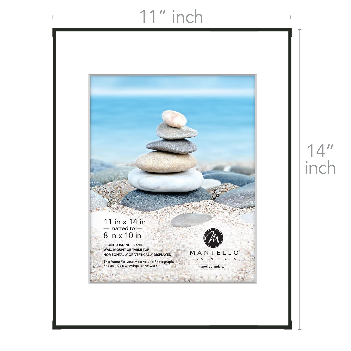 MANTELLO ESSENTIALS Black Picture Frame 11x14-8x10 Matted Space or 11x14 No Mat Space- Pack of 3 Picture Frames 11x14