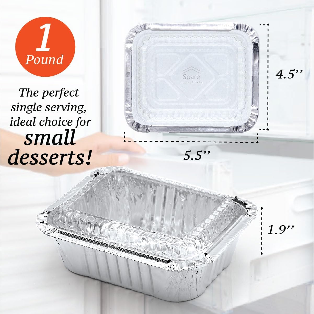 Spare Essentials 1 Lb Aluminum Foil Pans with Lids - 55 Pack Mini Disposable Baking Containers | Ideal for Takeout & Catering (5.5x4.5x1.9)