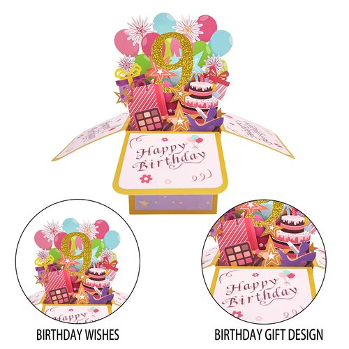 Asmallgf Happy 9th Birthday Pop Up Card for Daughter Niece, Funny 9 Years Old Birthday Gifts for Girl Boy, Sweet 9 Birthday Gift Ideas for Him Her