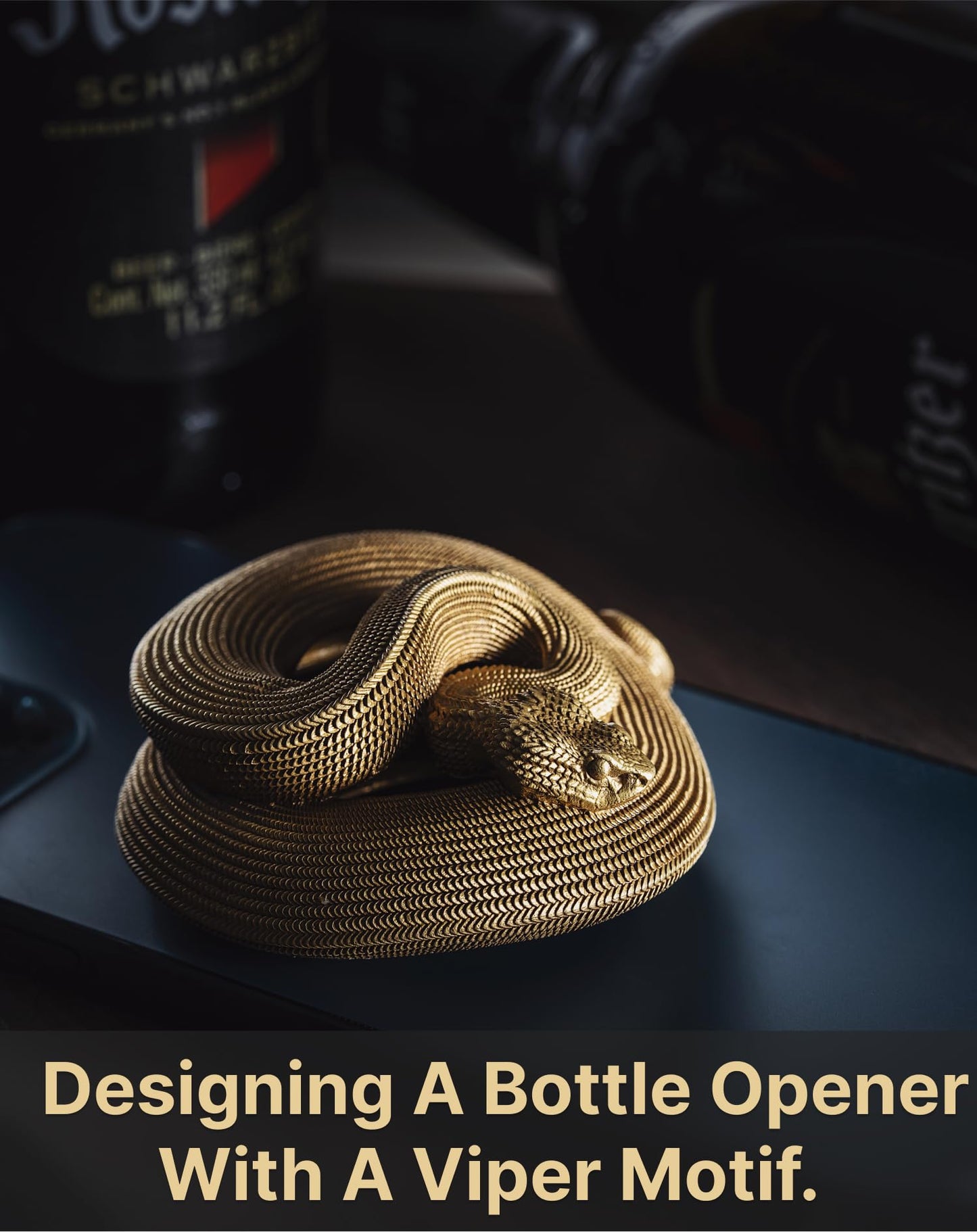 COPPERTIST.WU Viper Bottle Opener – Handmade Brass Snake Beer Opener, Artistic Bar Tool for Home Bar, Gothic Desk Decor, Collectible Bartender Gift for Men