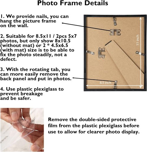 JCJMY Double Collage Picture Frame - Display 2 Photos (5x7) or 1 Picture (8.5x11) | Lightweight Black Frame for Wall or Tabletop
