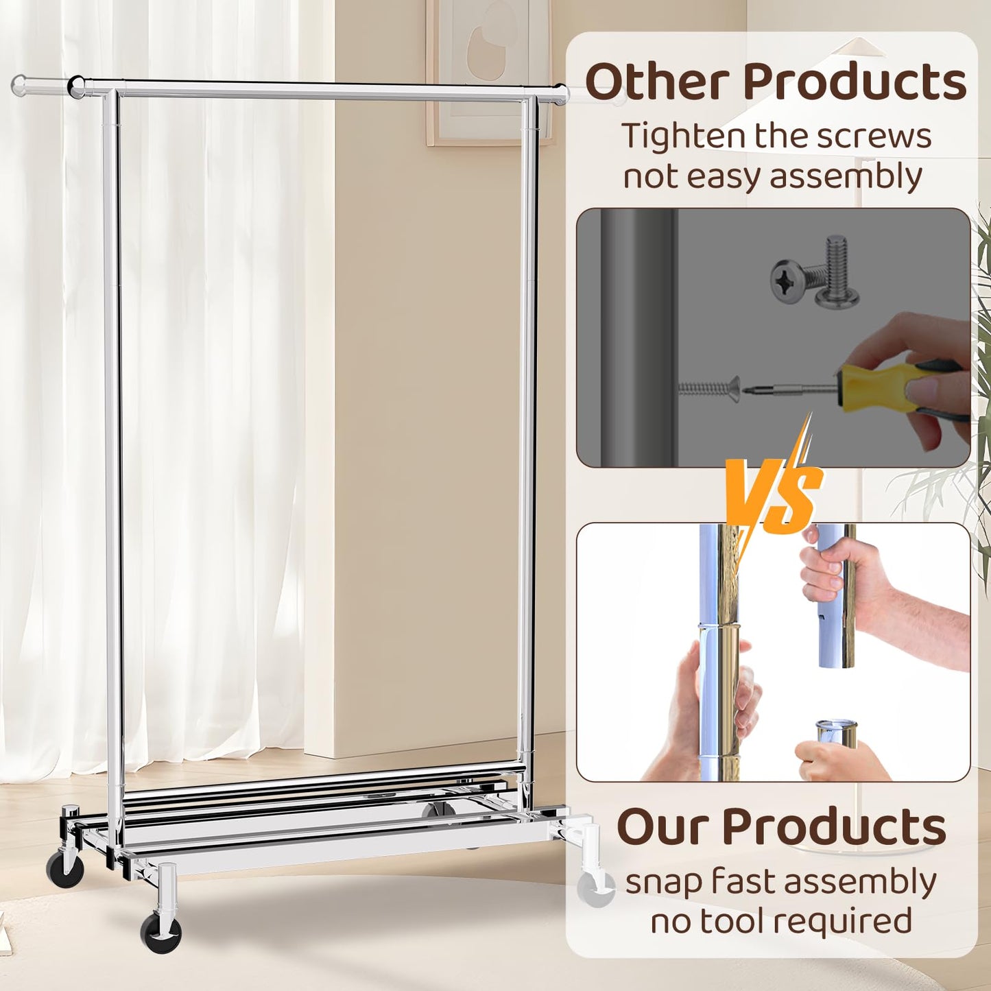 mahumahu Clothes Rack, 480LBS Clothing Rack with Wheels & Shelf, Rolling Racks for Hanging Clothes Portable Adjustable Garment Racks