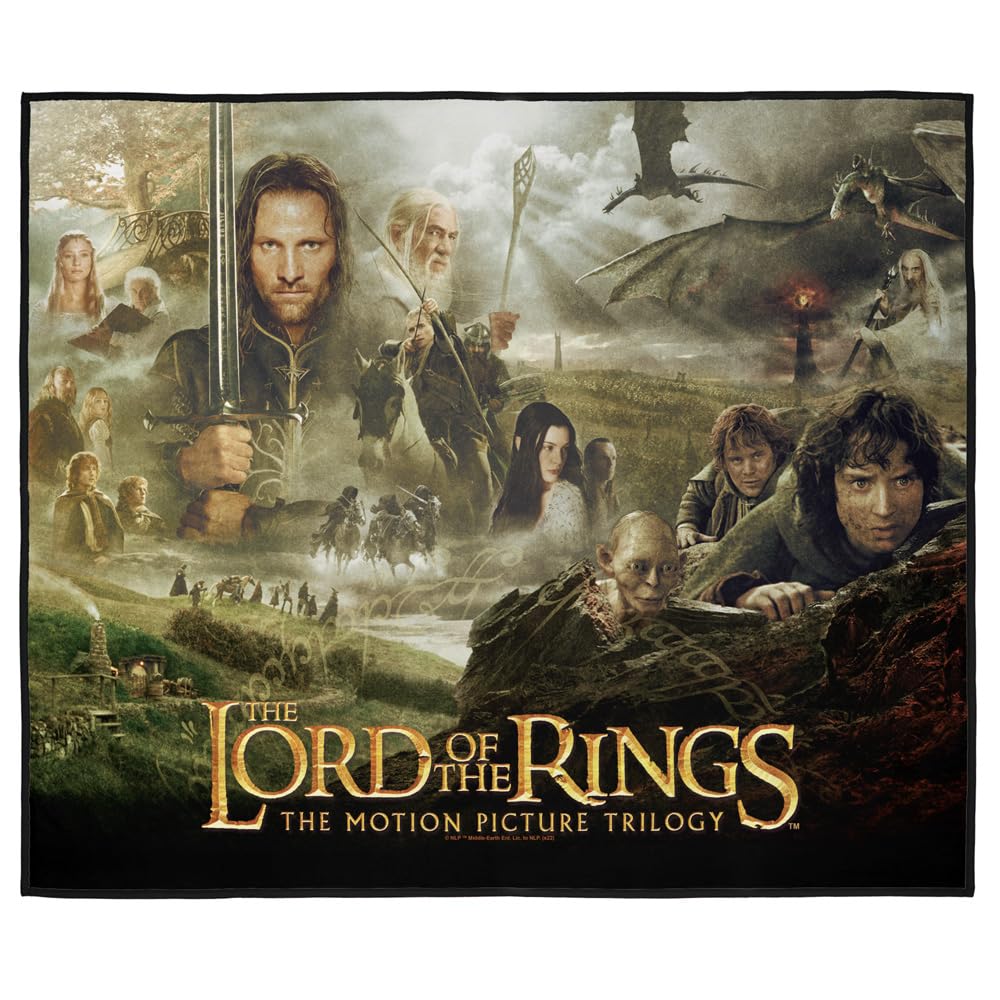LOGOVISION Lord of The Rings Picnic Outdoor Blanket, 50"x60" Trilogy Poster, Foldable Blanket for Picnic, Beach, Camping, Park, Tailgate