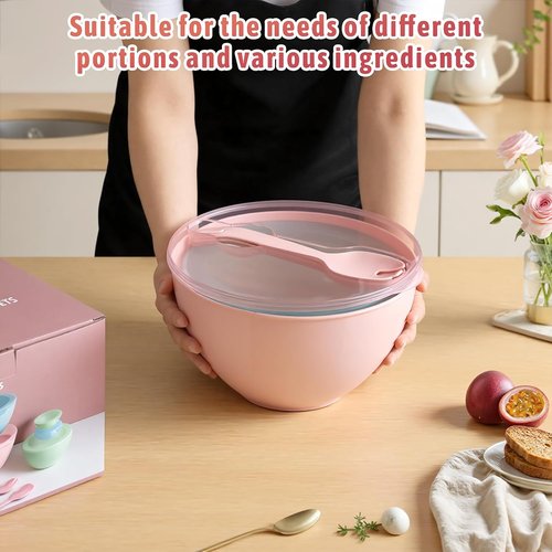 16-Piece Plastic Mixing Bowls Set by [Brand Name] - Nesting Bowls with Lids, 2-in-1 Spoon-Fork, Dishwasher & Microwave Safe