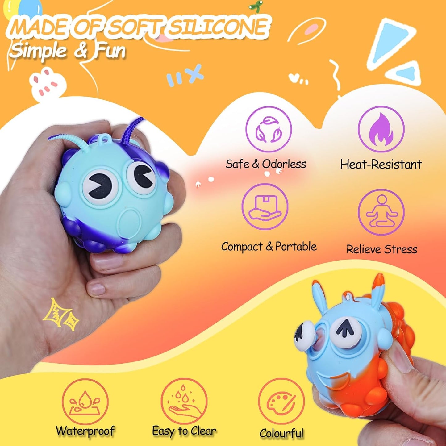Skiennix 48 Pack Pop Fidget Toys - 3D Stress Balls for Sensory Relief | Perfect Party Favors & Classroom Prizes