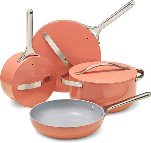 Caraway Non-Stick Ceramic Cookware Set - 12-Piece Oven Safe Pots & Pans | PFAS & PFOA Free - Perracotta