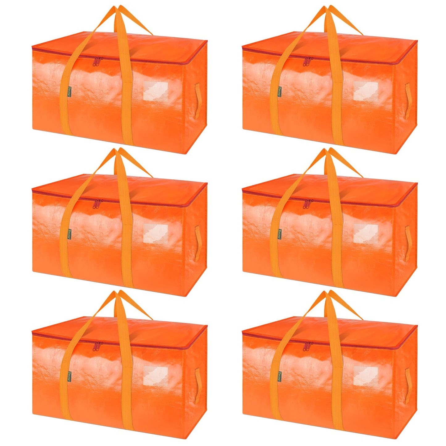 BALEINE 6-Pack Oversized Moving Bags with Reinforced Handles, Heavy-Duty Storage Tote for Clothes, Moving Supplies (Orange, 6-Pack)