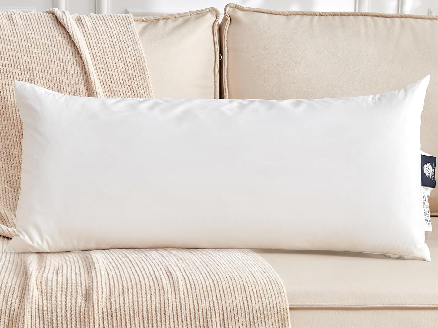 Skiennix Organic Feather Down Lumbar Pillow Insert - 14x36 Inch, 100% Cotton Shell, Memory Foam Filling for Couch & Sofa