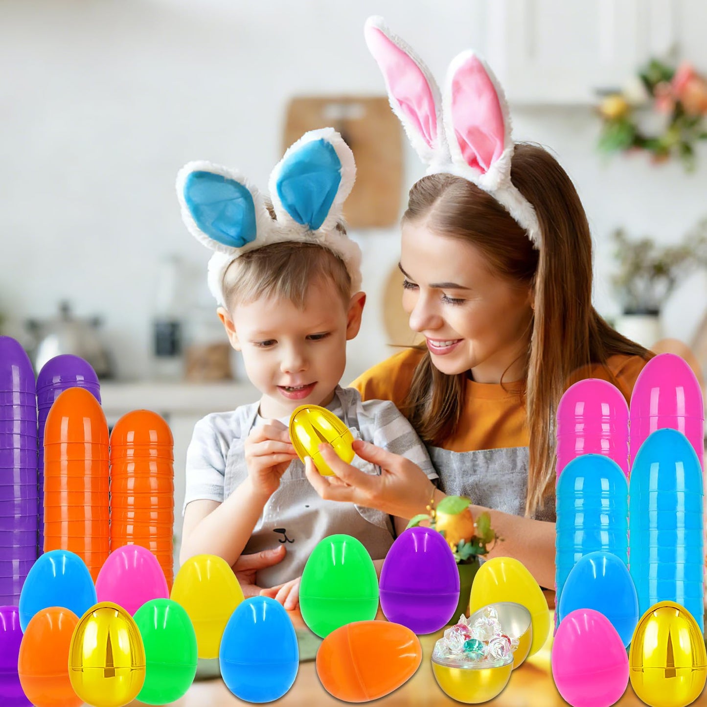 ZICZLI 200 PCS Fillable Plastic Easter Eggs with 6 Golden Eggs, 2.4 Inch Empty Colorful Eggs for Kids Boys Girls Easter Hunt Party Supplies Classroom Rewards Basket Stuffers Easter Party Favors