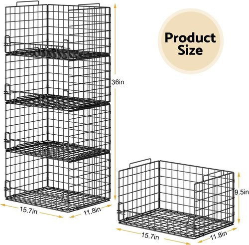 4-Tier Closet Organizers by [Brand Name] - Sturdy Metal Storage Bins for Space-Saving Wardrobe | Black