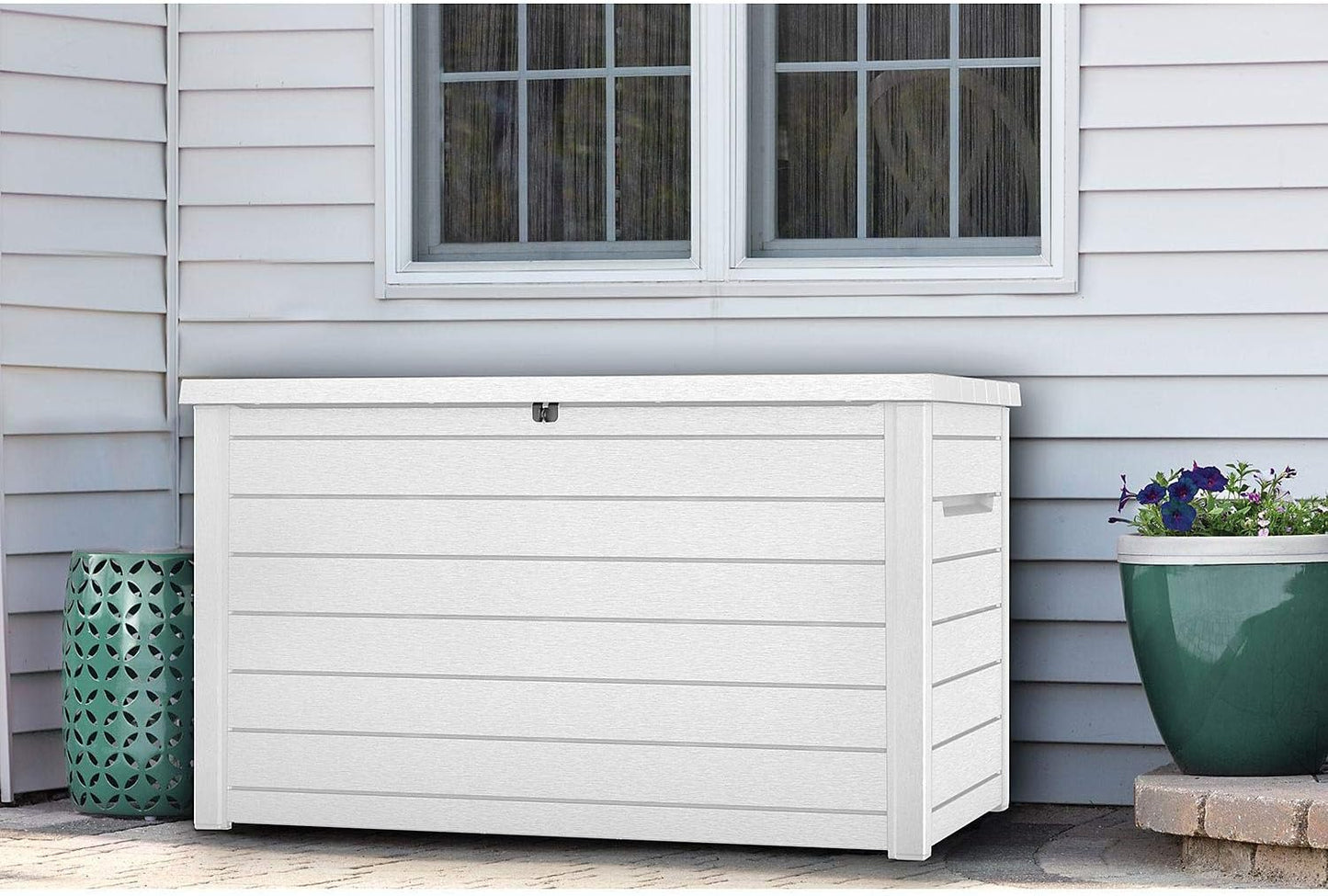 Keter XXL 230 Gallon Outdoor Deck Storage Box - Durable Patio Container in White