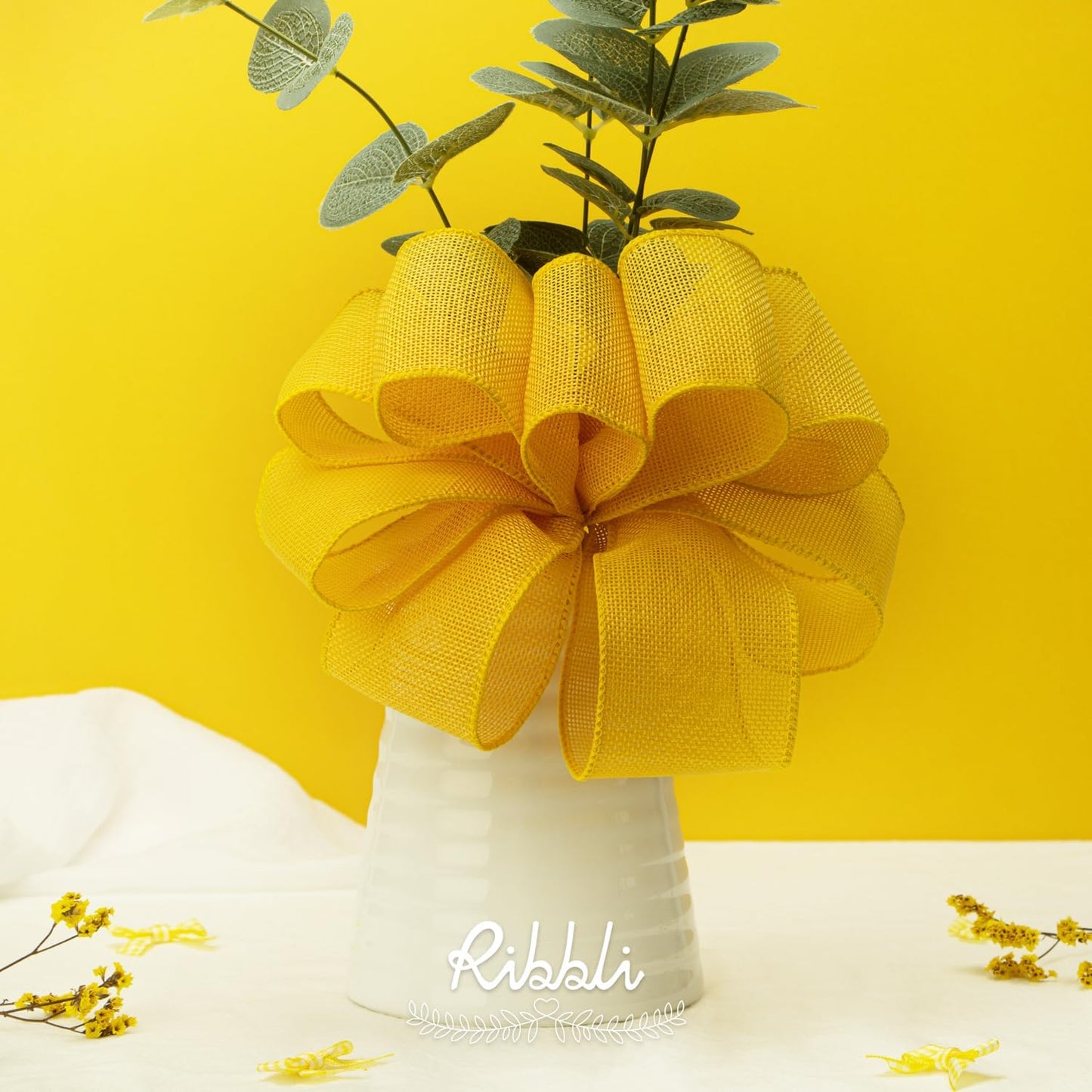 Ribbli Wired Burlap Ribbon - 2.5 Inch x 10 Yard | Yellow Cross Royal Edge for Bows & Decorations