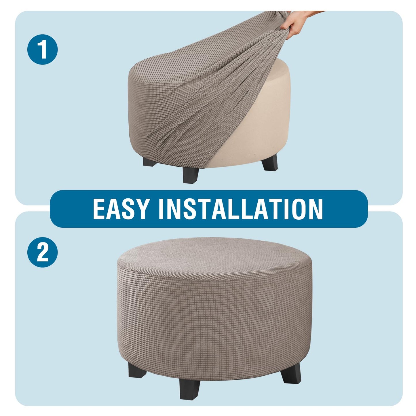 H.VERSAILTEX Ottoman Cover Stretch Ottoman Slipcover Round Ottoman Storage Cover Folding Stool Covers Furniture Protector Cover for Footrest Ottoman Fit Dia 30" - 41", Taupe