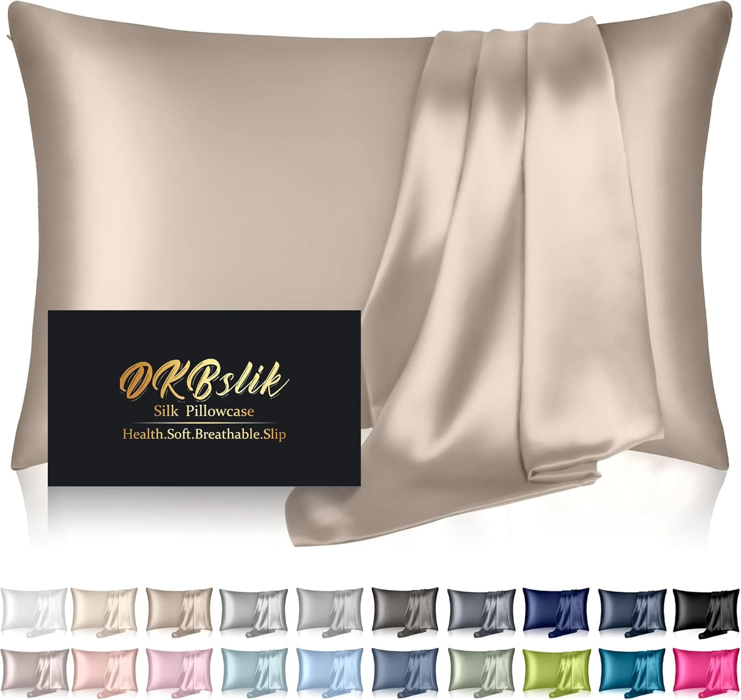Mulberry Silk Pillowcase - Anti-Acne Cooling Sleep Pillow Cover | Standard Size, Champagne Color