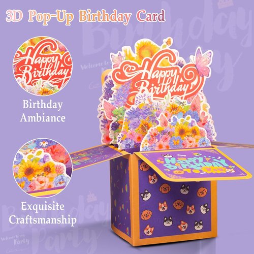 **3D Birthday Cards - Thickened Square Gift Box with Blank Card & Envelope | 100% Biodegradable, Vibrant Colors**