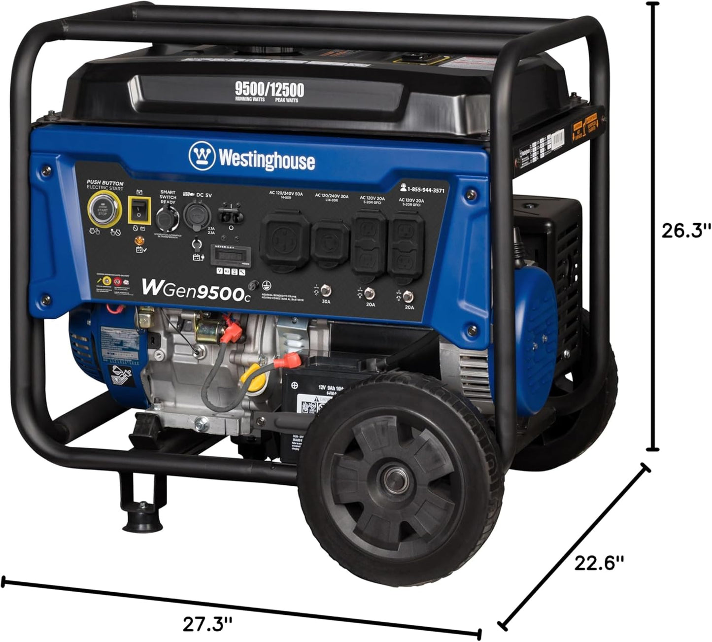 Westinghouse 12500 Peak Watt Portable Generator - Remote Start, Auto Choke, CO Sensor, Gas Powered
