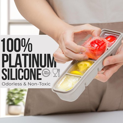 Firgi 0.7 oz/12 Sections Silicone Ice Cube Freezer Tray with Lid, 100% Food-Grade Platinum Silicone,Leak Resistance & Dishwasher Safe for Baby Food Prep,Breast Milk,Purees - Korean Made, Beige