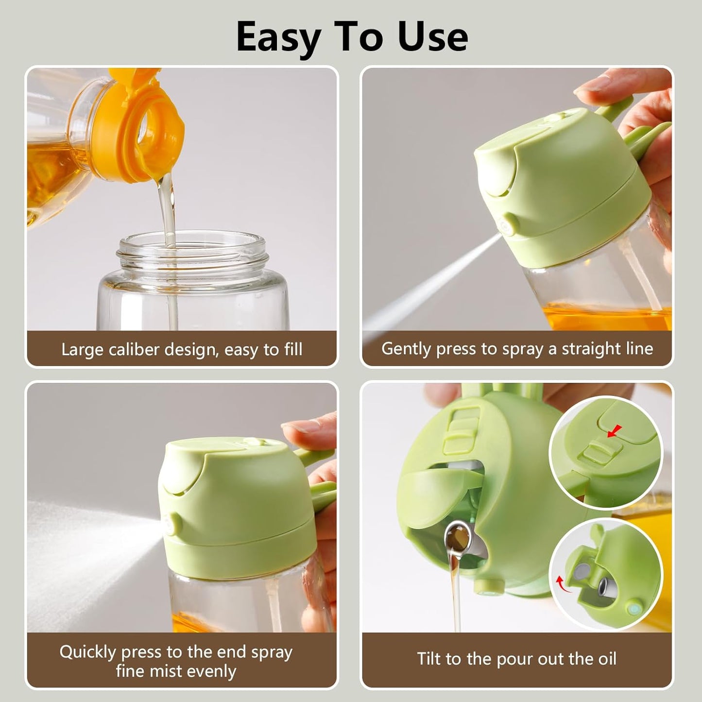 Sweet View 16oz Oil Dispenser & Sprayer - Glass Olive Oil Pourer for Kitchen & BBQ (Green)