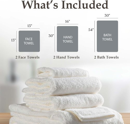 Delilah Home Turkish Cotton Bath Towels - Soft, Absorbent & Organic | 6-Piece Set with 2 Large Bath Sheets, 2 Washcloths, 2 Hand Towels