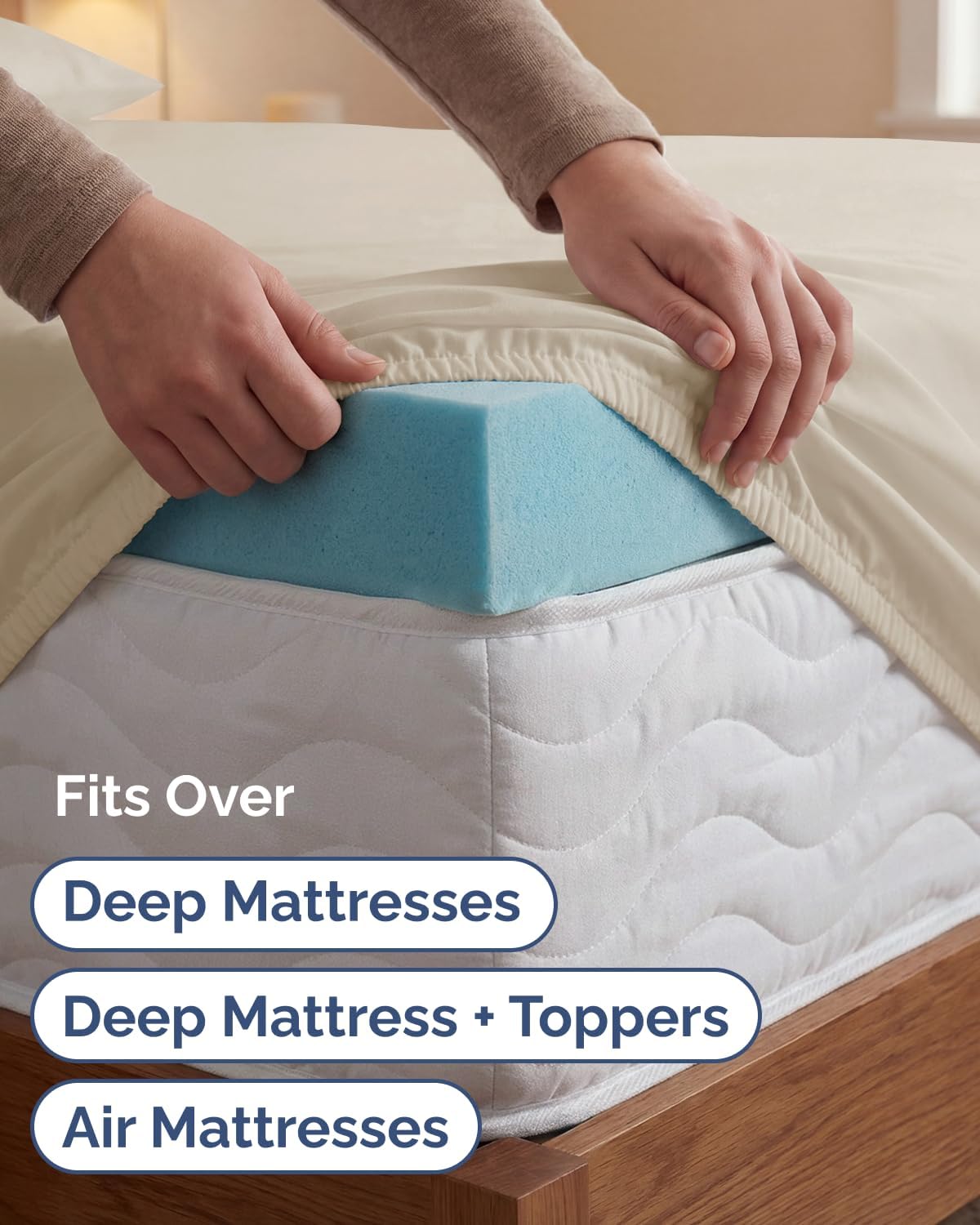 Skiennix Extra Deep Twin XL Sheet Set | 4-Piece Breathable Cooling Bedding - Soft, Wrinkle-Free Wheat Color