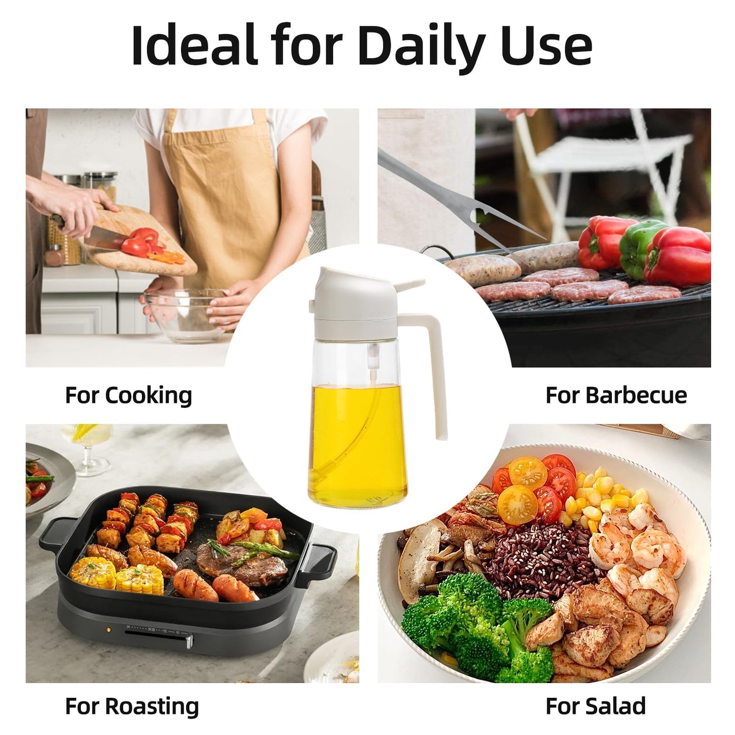 Aovdy 16oz/470ml Glass Olive Oil Sprayer for Cooking - 2 in 1 Olive Oil Dispenser Bottle Spray and Pour for Kitchen Gadgets Cooking Air Fryer Salad BBQ (White)
